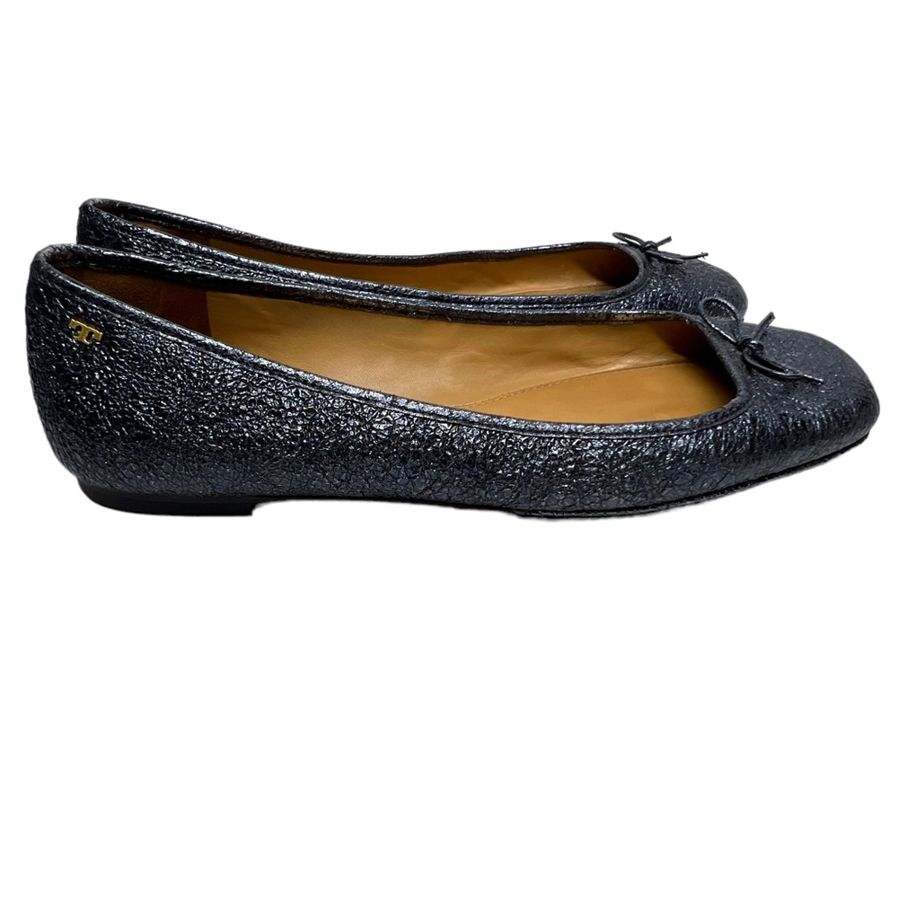 TORY BURCH Laila 2 Crinkle Bow Navy Blue Black Women’s Size 10.5 Ballet Flats
